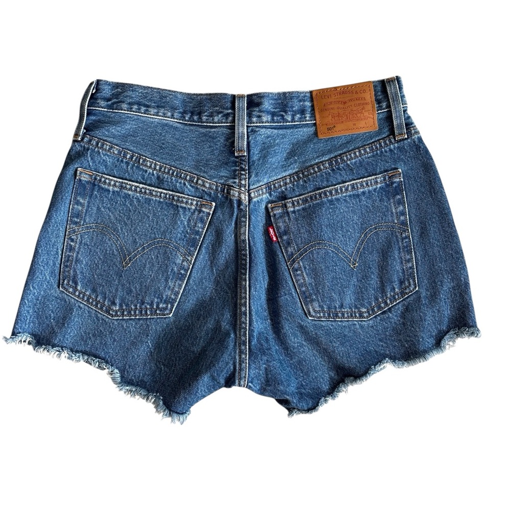 Levi's 501 Big E Premium Distressed Cutoff Denim Shorts - Blue 27 - Picture 3 of 16